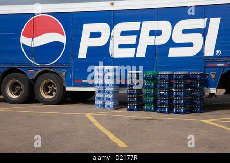 Pepsi cola lorry delivering drinks Stock Photo