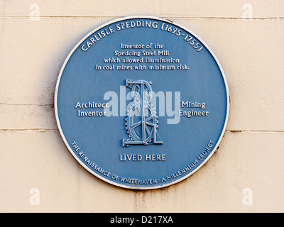 Carlisle Spedding commemorative plaque. 17 Scotch Street, Whitehaven, Cumbria, England, United Kingdom, Europe. Stock Photo