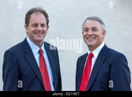 Left to right. David Shearer MP, Leader of the New Zealand Labour Party and Phil Goff MP his immediate predecessor as leader. Stock Photo