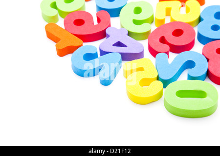 Multi - colored toy numbers background, copy space for text Stock Photo