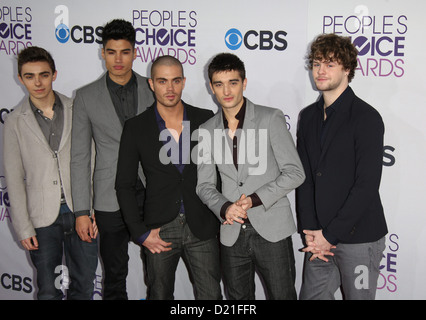 Singers Nathan Sykes (l-r), Siva Kaneswaran, Max George, Tom Parker and Jay McGuiness of 'The Wanted' arrive at the 39th Annual People's Choice Awards at Nokia Theatre at L.A. Live in Los Angeles, USA, on 09 January 2013. Photo: Hubert Boesl Stock Photo