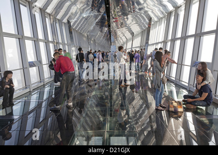 People at the observation platform inside of Shanghai World Financial Center, Pudong, Shanghai, China, Asia Stock Photo