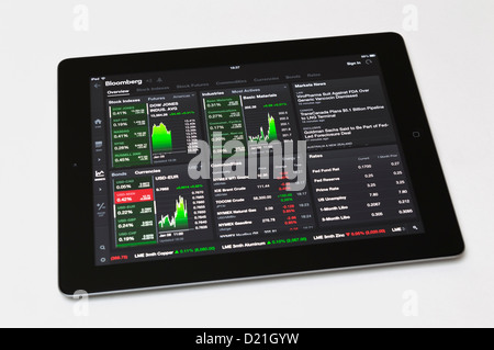 Bloomberg app on Apple iPad tablet showing live stock market news and finance data Stock Photo