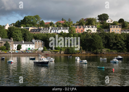 Fishing boats in harbor, Portree, Highland, Isle of Skye, Inner Hebrides, Scotland, United Kingdom Stock Photo