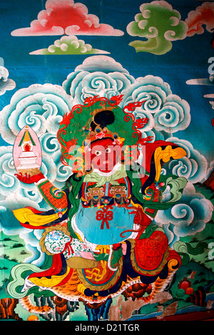 Buddhist wall paintings at Rumtek Monastery, near Gangtok, Sikkim, India. Stock Photo