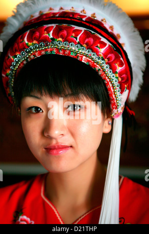 Portrait of a traditional Bai woman wearing traditional costume in Dali, Yunnan, South West China. Stock Photo