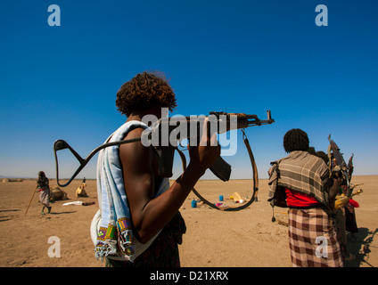 Afar Tribe Warriors, Assaita, Afar Regional State, Ethiopia Stock Photo