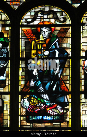 Saint Andrew, stained glass window in Saint-Eustache church, Paris, France Stock Photo