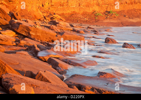 Waves rolling in on the north shore of Prince Edward Island. Stock Photo