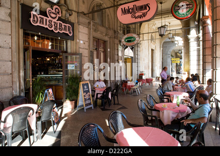 Sardinia: Cagliari - Marina District / Via Roma arcade cafe Stock Photo