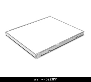 Blank CD case isolated on white background. Insert your own graphic on label. Clipping path included. Stock Photo