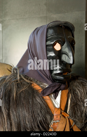 Sardinia: Mamoiada - Museo delle Maschere Mediterranee / ancient carnival mask from 1800's Stock Photo