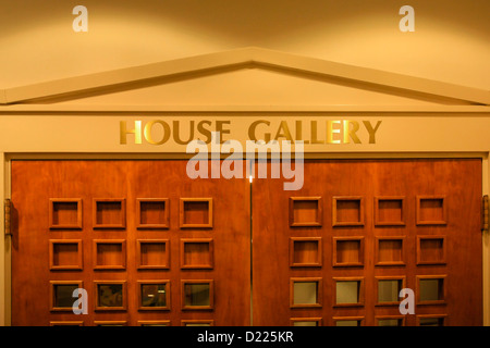 Overhead sign indicating the entrance to the House Gallery inside the New Mexico State Capitol building in Santa Fe Stock Photo