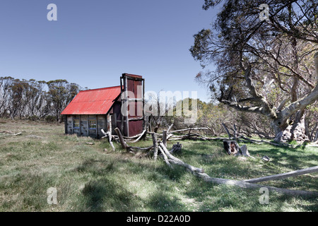 This is Fitzgeralds Hut in the Alpine Nat Park. It is situated in the Bogong High Plains near Falls Creek, Victoria, Australia. Stock Photo