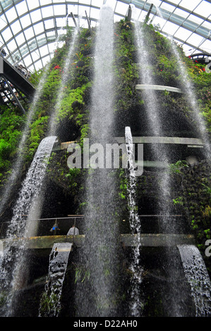 35-metre tall mountain shrouding the world’s tallest indoor waterfall at Cloud forest, Gardens by the bay, Singapore. Stock Photo