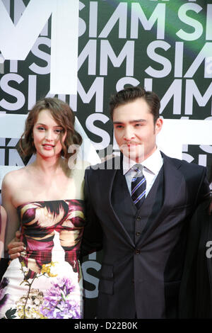 Bangkok, Thailand. 11th Jan 2013 .  Leighton Meester and Ed Westwick during Siam Center Grand reopening in Bangkok . Siam Center was built 40 years ago as Thailand's first shopping centre. Stock Photo