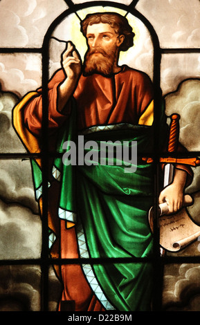 Saint Paul, stained glass, St. Elizabeth of Hungary church, Paris Stock Photo