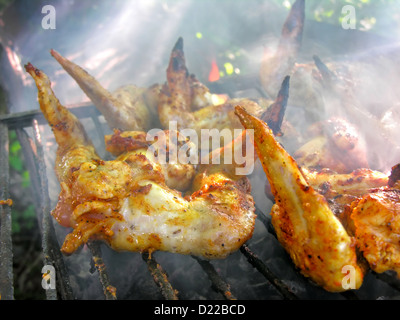 chicken wings grilling at weekend Stock Photo