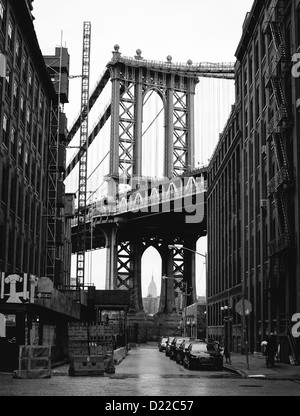 Manhattan Bridge from DUMBO, South Brooklyn. Famous Shot from Once Upon a Time in America--in Black and White. Stock Photo