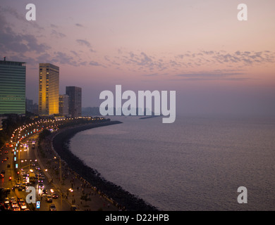 Marine Drive and Nariman Point at dusk Mumbai India Stock Photo