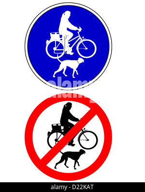 Traffic sign biking with dog Stock Photo