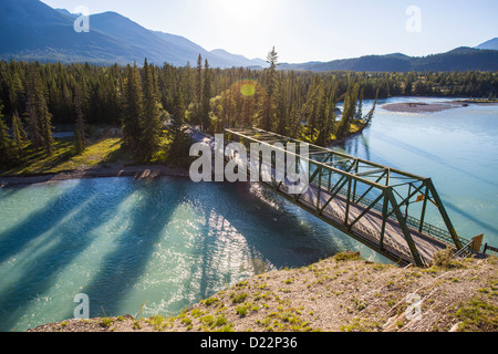 Bridge over Athabasca River In Jasper National Park in Alberta Canada Stock Photo