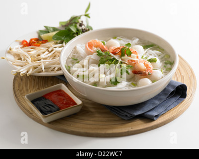 Vietnamese seafood noodle soup Stock Photo