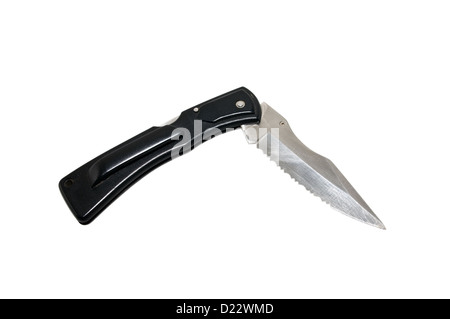 black folding knife isolated on white background Stock Photo