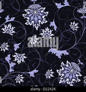 Seamless from leaves and flowers on black background Stock Photo - Alamy