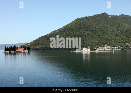 View on St.George (left) and Our Lady of the rocks (right), Perast, Montenegro Stock Photo