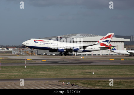 British Airways Boeing 747 Landing at London Heathrow Airport Stock Photo