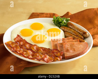 Egg sausage bacon ham breakfast Stock Photo