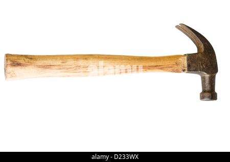 An old carpenter's hammer isolated on white Stock Photo