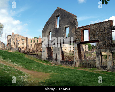 The SS Panzer Division Das Reich, destroyed the French village of Oradour-sur-Glane during WWII and today it is preserved In a Ruined State Stock Photo