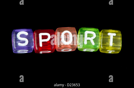 Word sport. Black isolated cubes Stock Photo