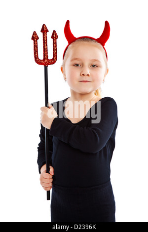Little girl in devil costume. Studio shot. Stock Photo