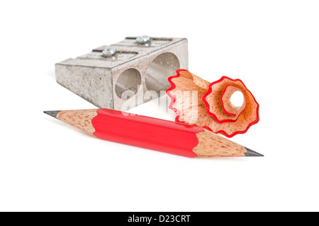 short pencil that is sharpened on both sides with sharpener Stock Photo