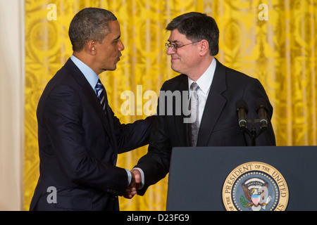 President Barack Obama nominates Jack Lew for Secretary of the Treasury.  Stock Photo