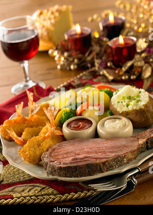 Steak and Shrimp dinner with wine Stock Photo: 77425496 ...