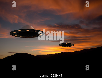 Real sunset, less real alien craft! Stock Photo