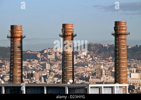 View of Three Chimneys Gardens in Poble Sec, Barcelona, Spain, from Montjuïc Mountain. Stock Photo