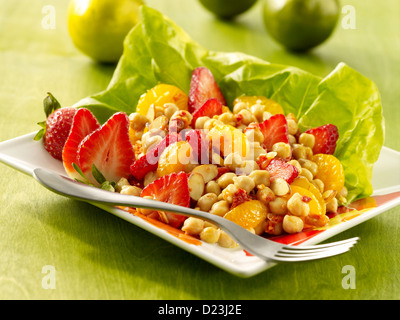 Mandarin chickpea and strawberry salad Stock Photo