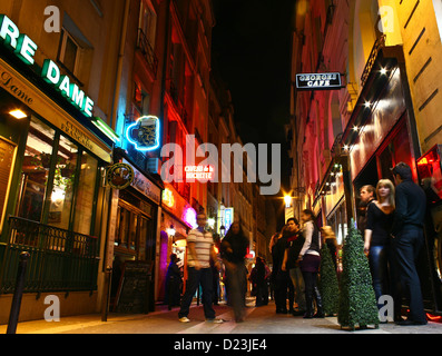 Paris nightlife in the latin quarter; young people in Rue de la Huchette Stock Photo