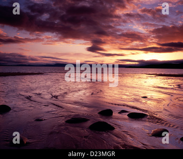 Sunset at Caolas Beag, the sandy beach near Gairloch in Wester Ross, West Highlands of Scotland, UK. Stock Photo