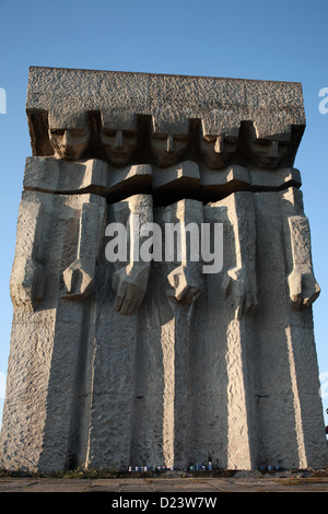 Huge granite monument at the former Plaszow concentration camp, Krakow, Poland Stock Photo