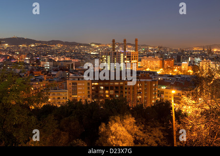 Sunset view of the Sant Antoni and Poble Sec neighborhood from the Montjuic hill in Barcelona,  Spain Stock Photo
