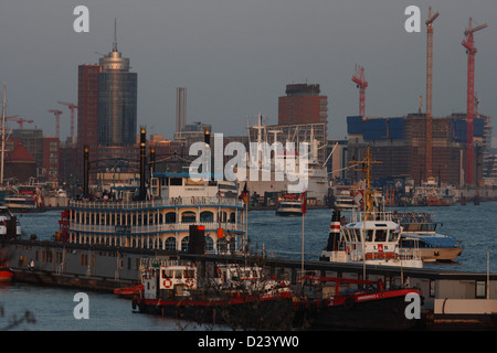 Hamburg, Germany, Hamburg harbor, in the background the HafenCity Stock Photo