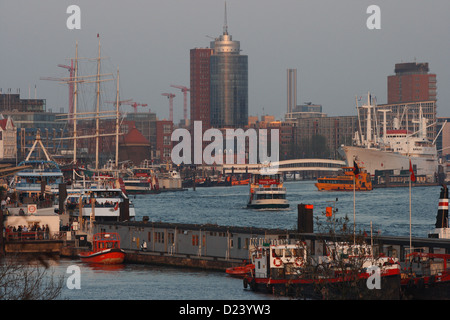 Hamburg, Germany, Hamburg harbor, in the background the HafenCity Stock Photo