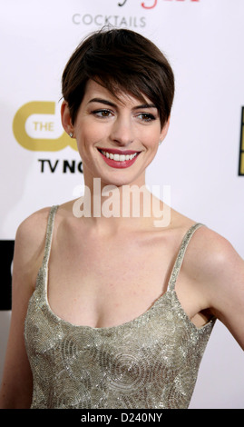 Actress Anne Hathaway arrives at the 18th Annual Critics' Choice Awards at The Barker Hanger in Santa Monica, USA, on 10 January 2013. Photo: Hubert Boesl/dpa Stock Photo