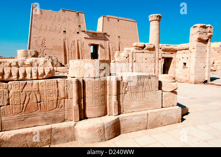 The Temple of Horus on the west bank of the Nile at Edfu in Egypt. Stock Photo